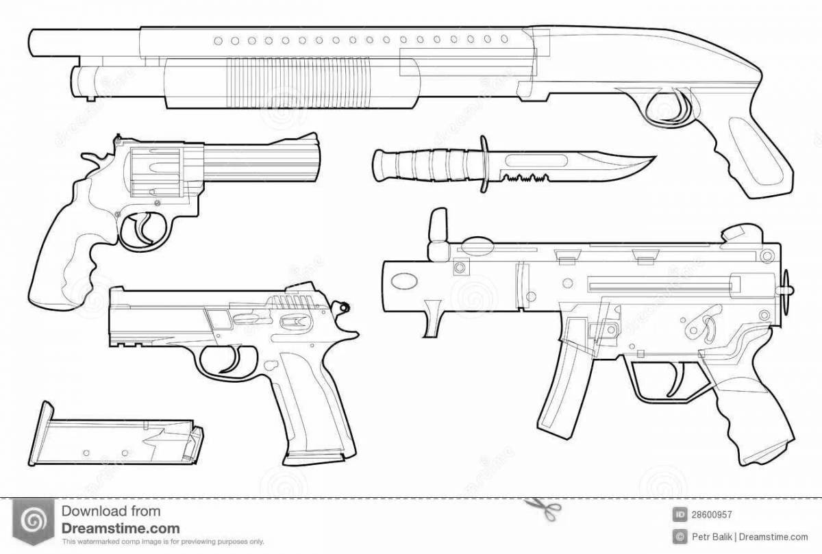 Подробная страница раскраски огнестрельного оружия