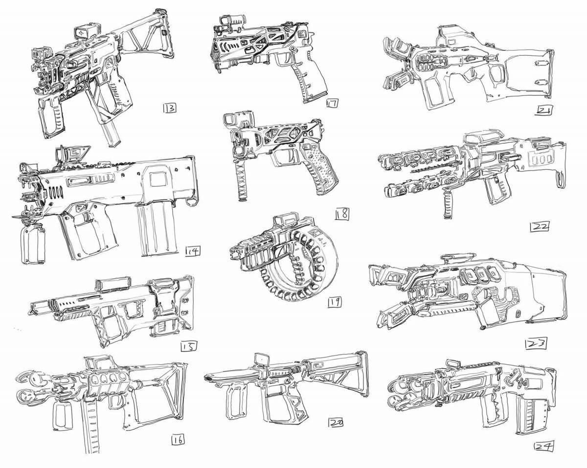 Coloring page with firearms
