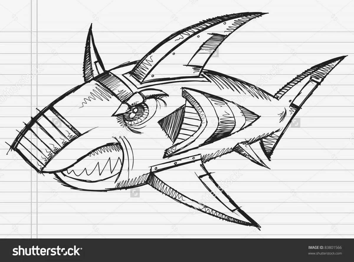 Vibrant robot shark coloring page