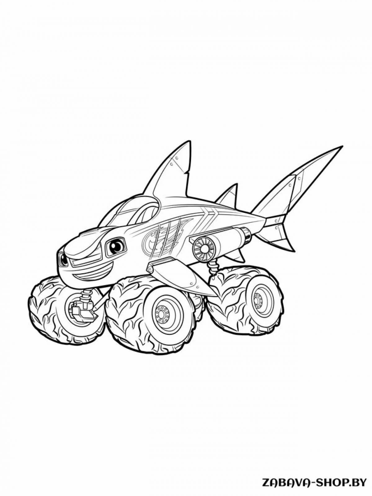 Robot shark playful coloring page