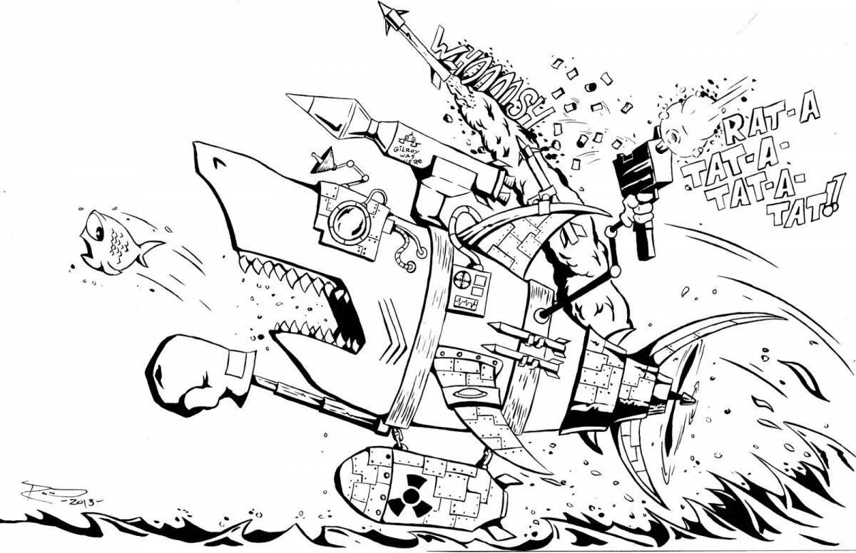 Robot shark animated coloring page