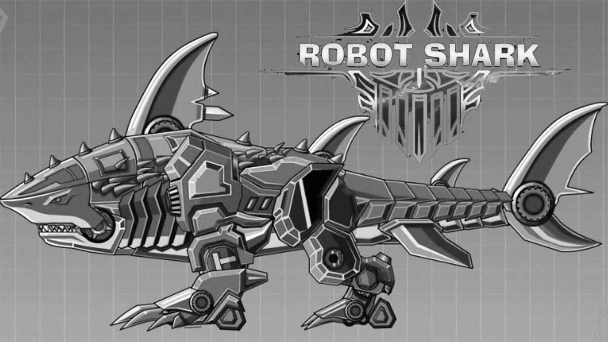 Цветная страница-раскраска робота-акулы