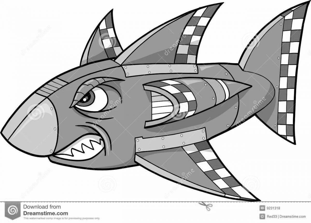 Colorful shark robot coloring page