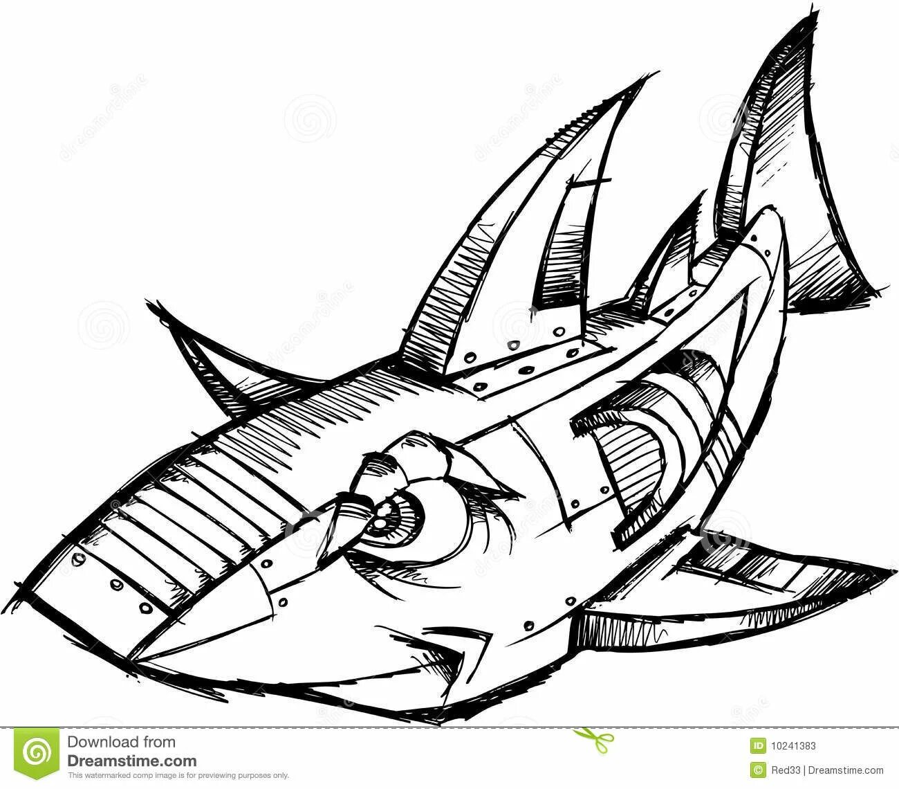 Colored Glitter Robot Shark Coloring Page