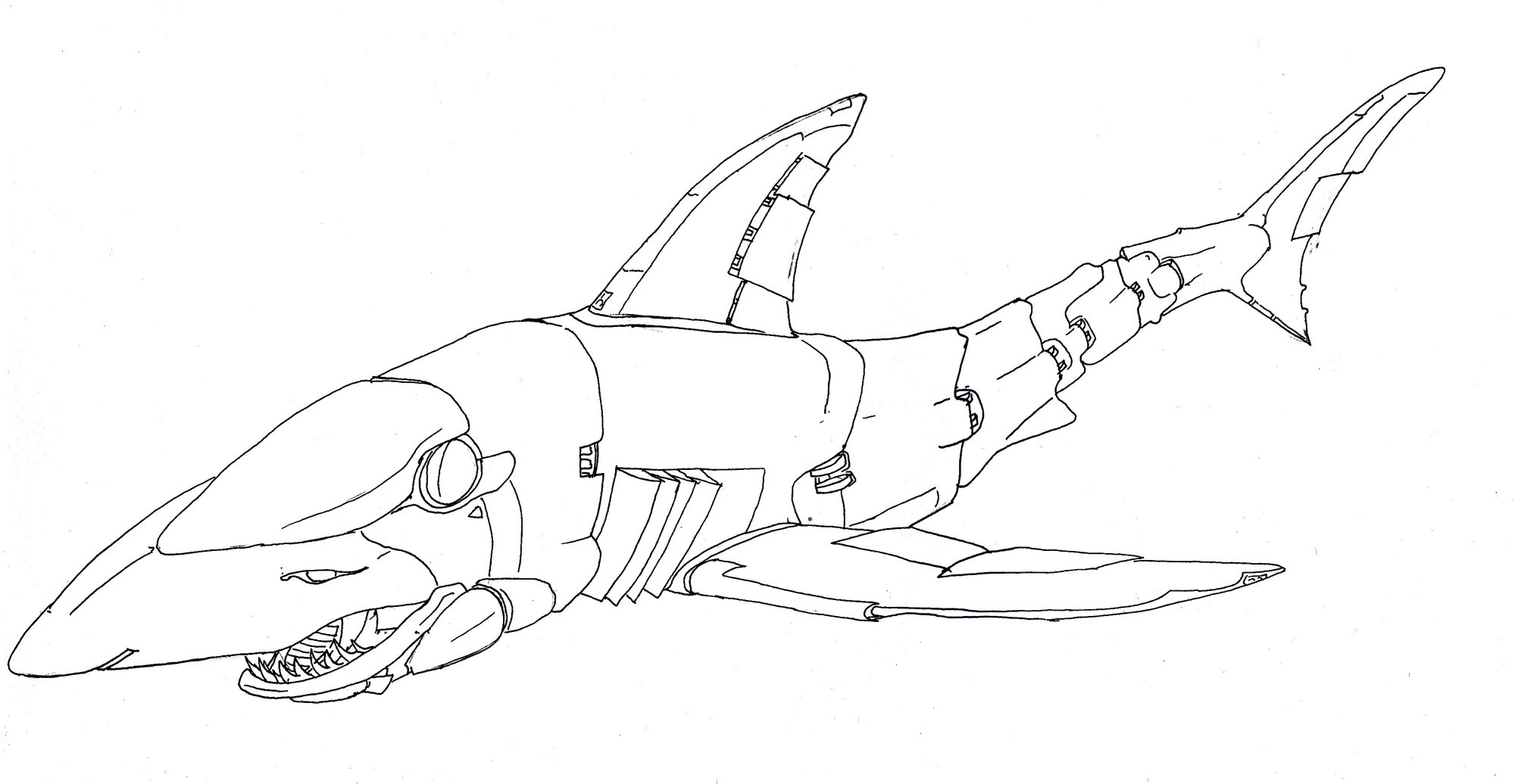 Robo shark shimmer coloring page