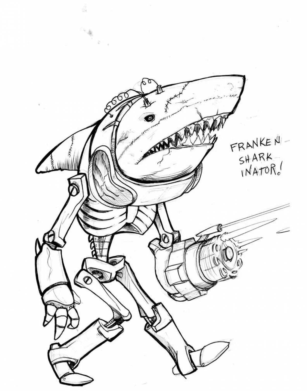 Color dazzling robot shark coloring page