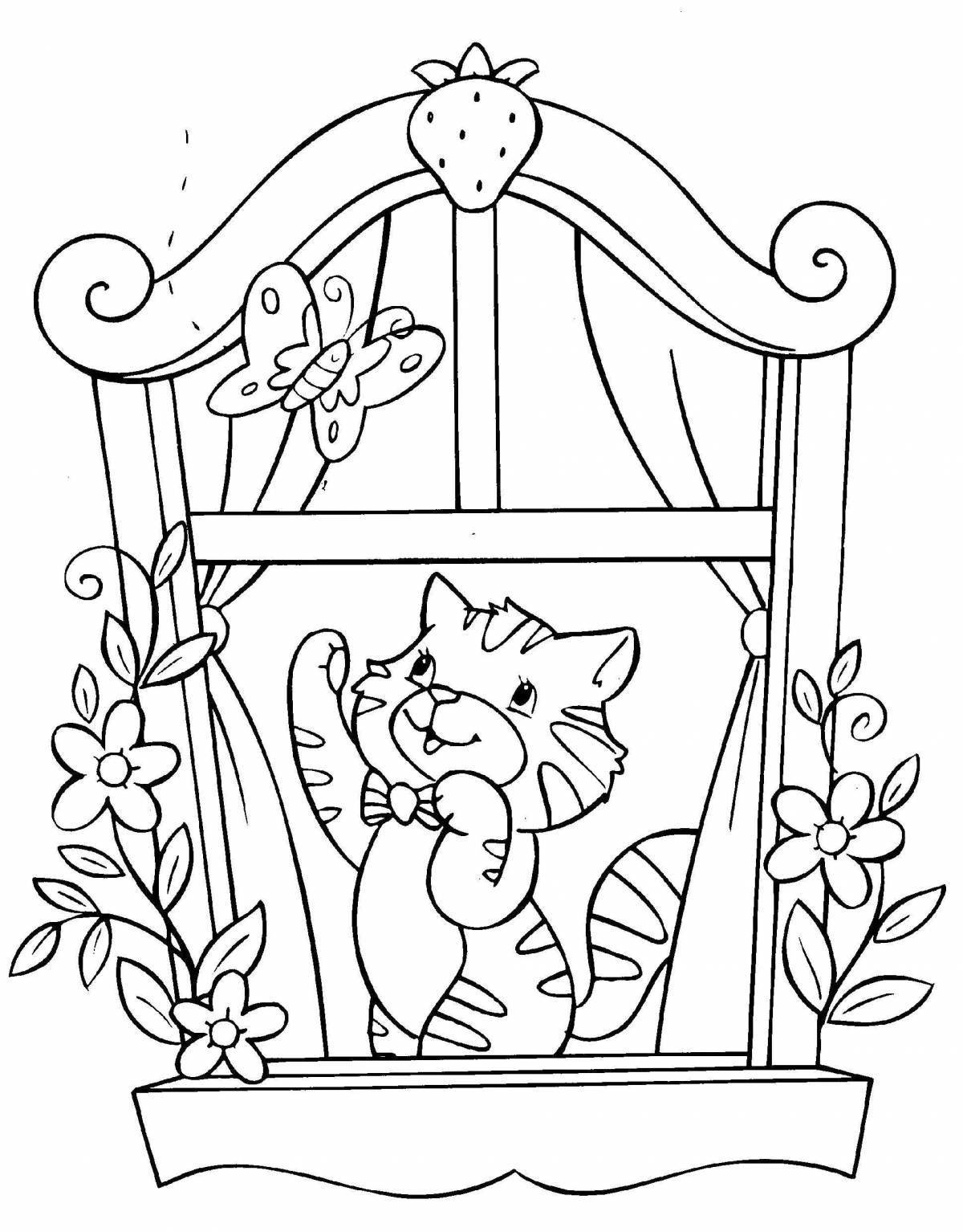 Joyful wooden cat coloring book