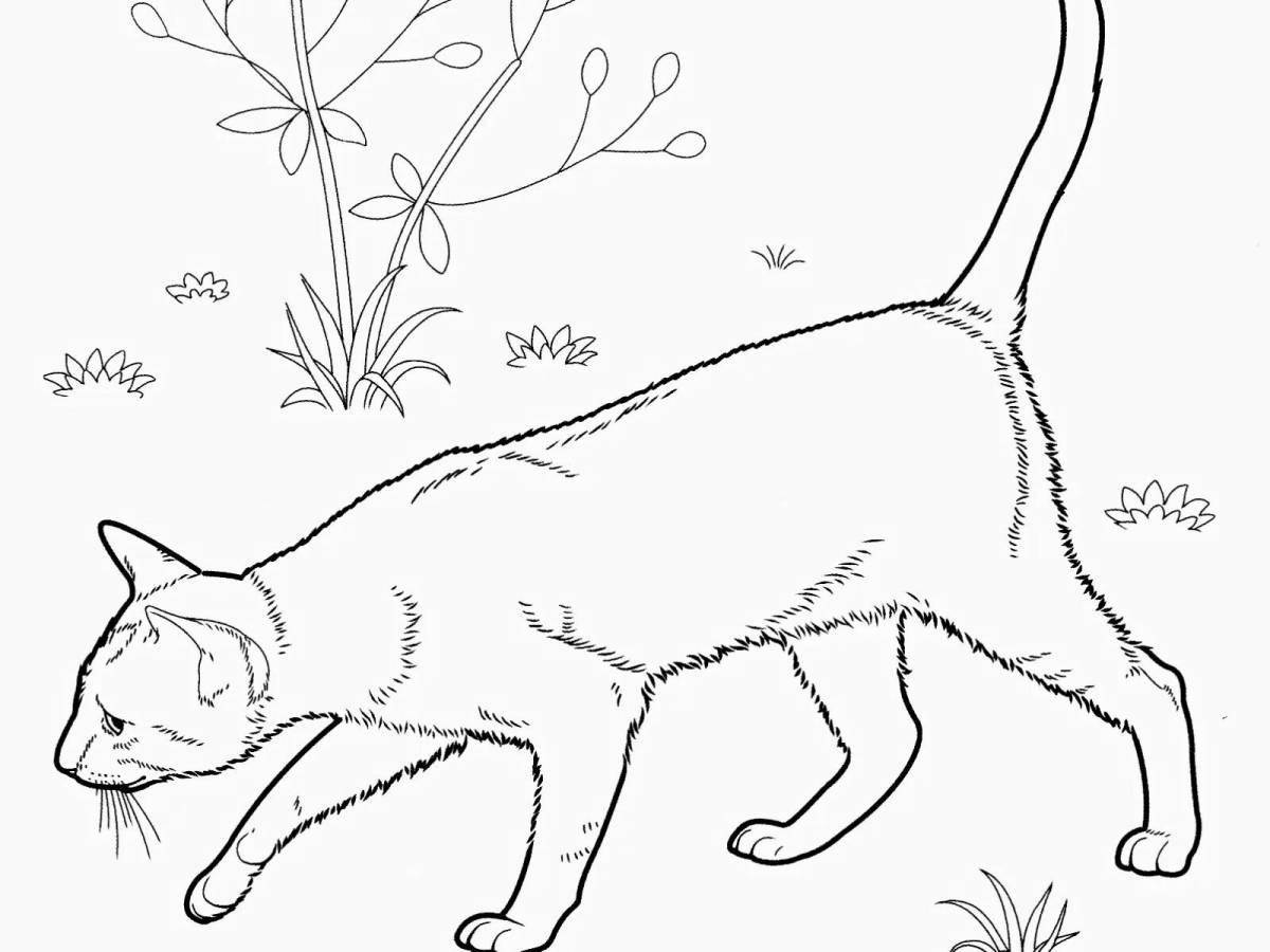 Adorable wood cat coloring page