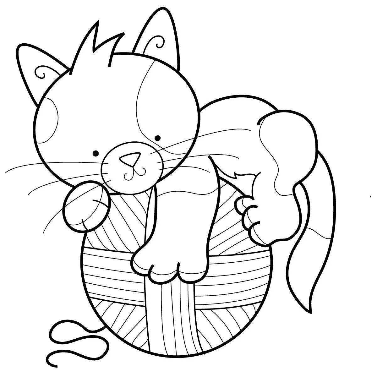 Coloring book cheerful wooden cat