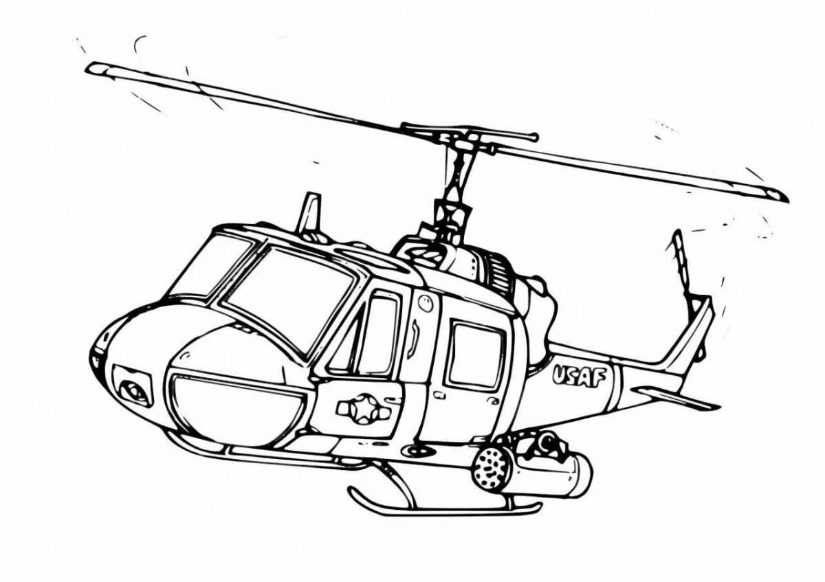 Блестящая страница раскраски спасательного вертолета
