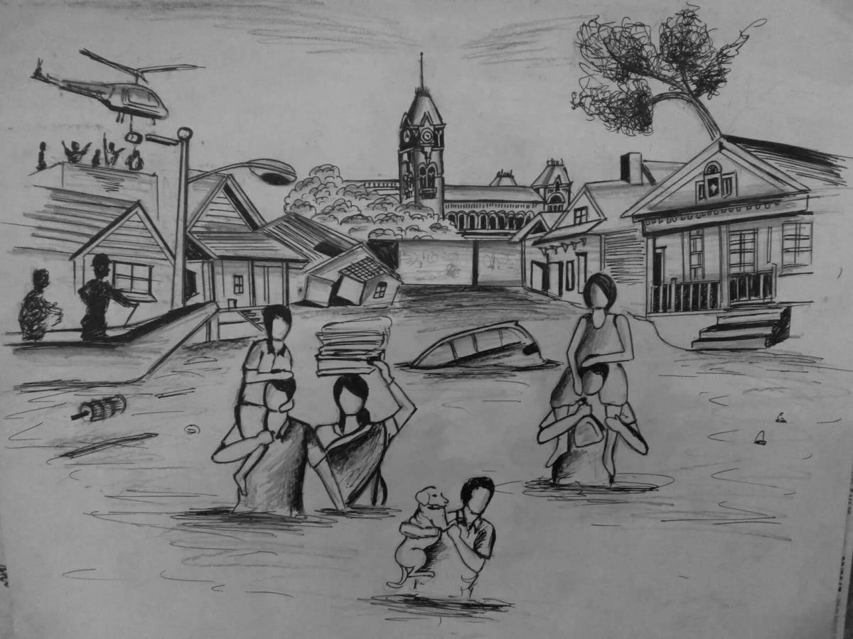 Привлекательная раскраска рисунок flood