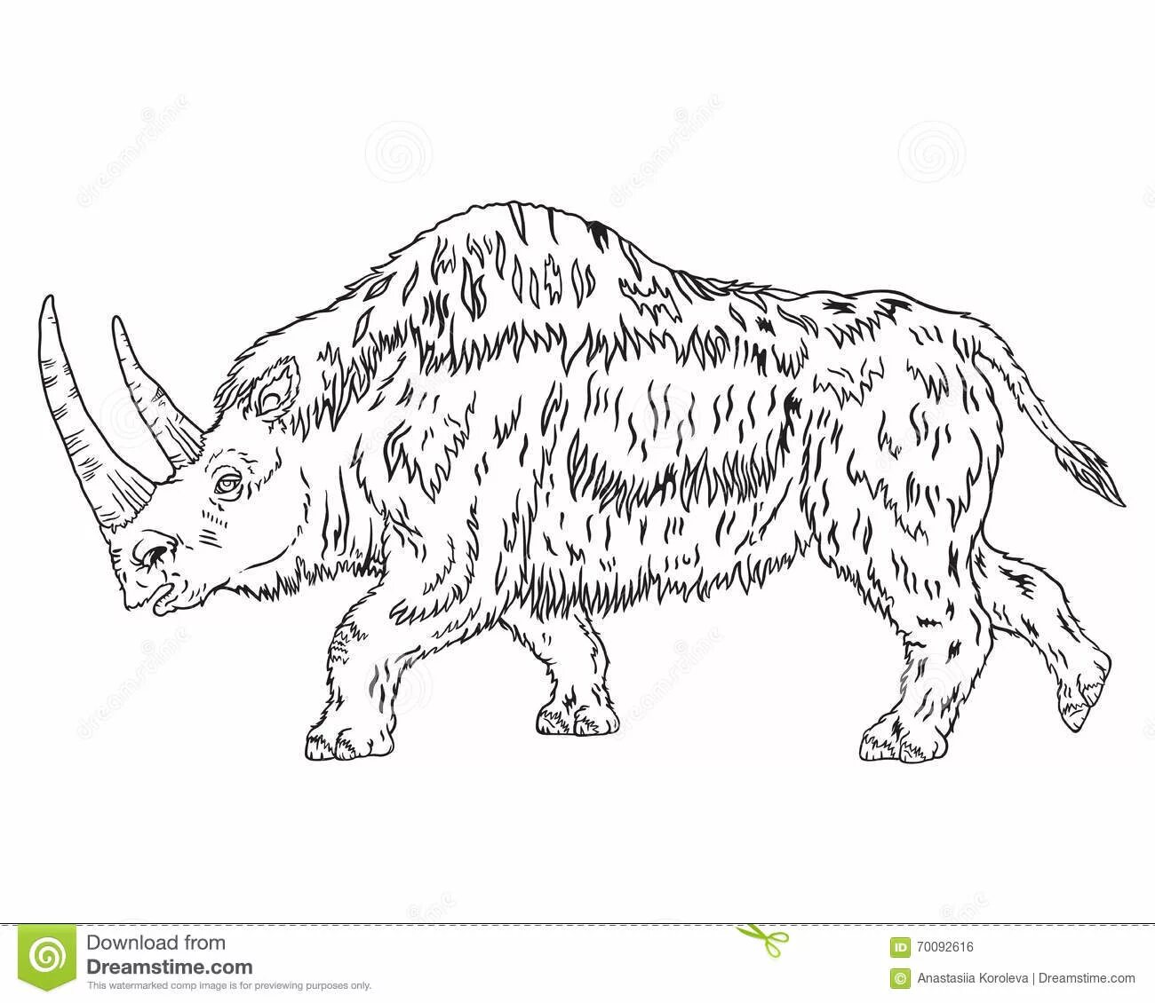 Coloring book beautiful woolly rhinoceros