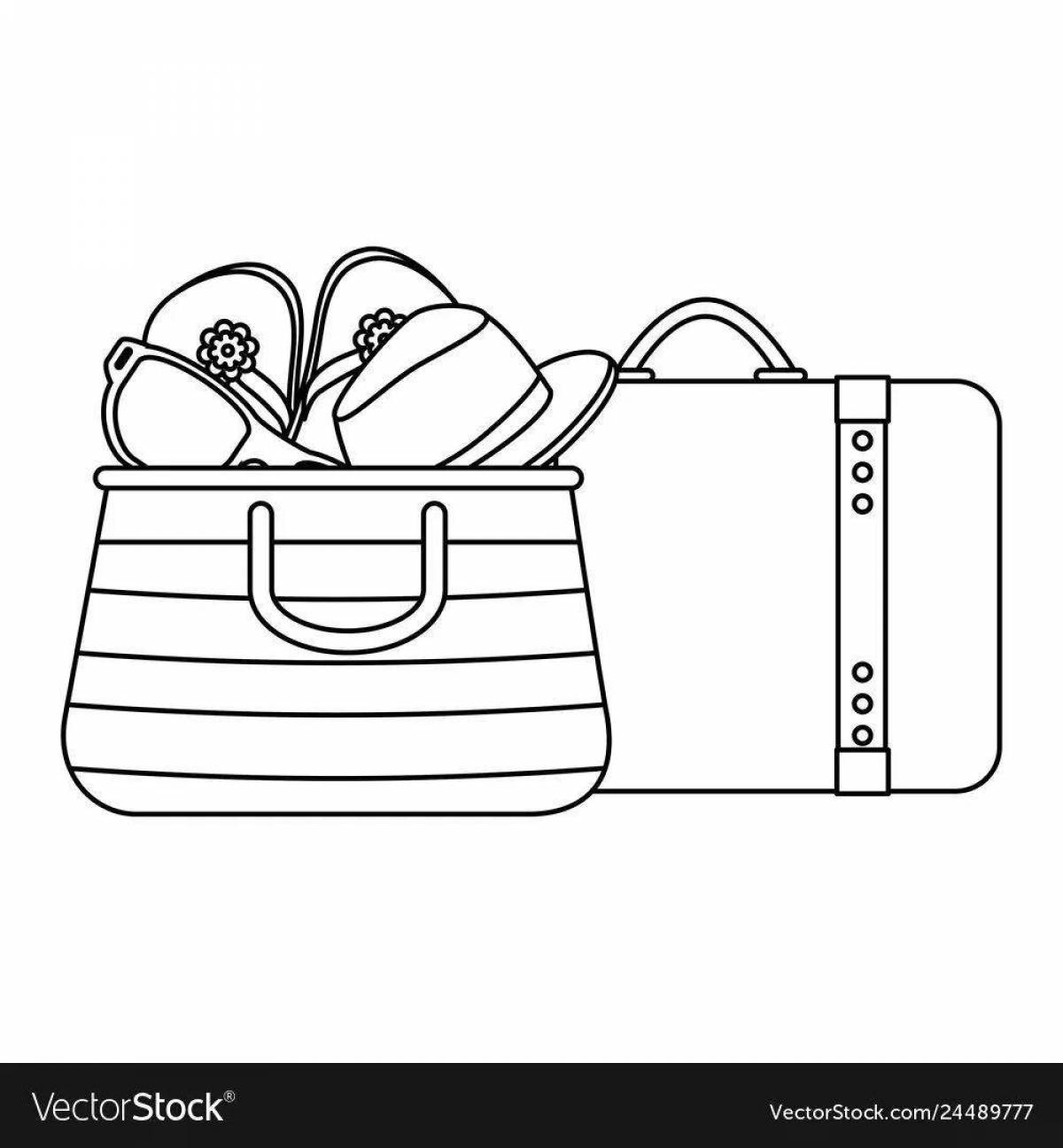 Coloring page beach bag with colorful dots