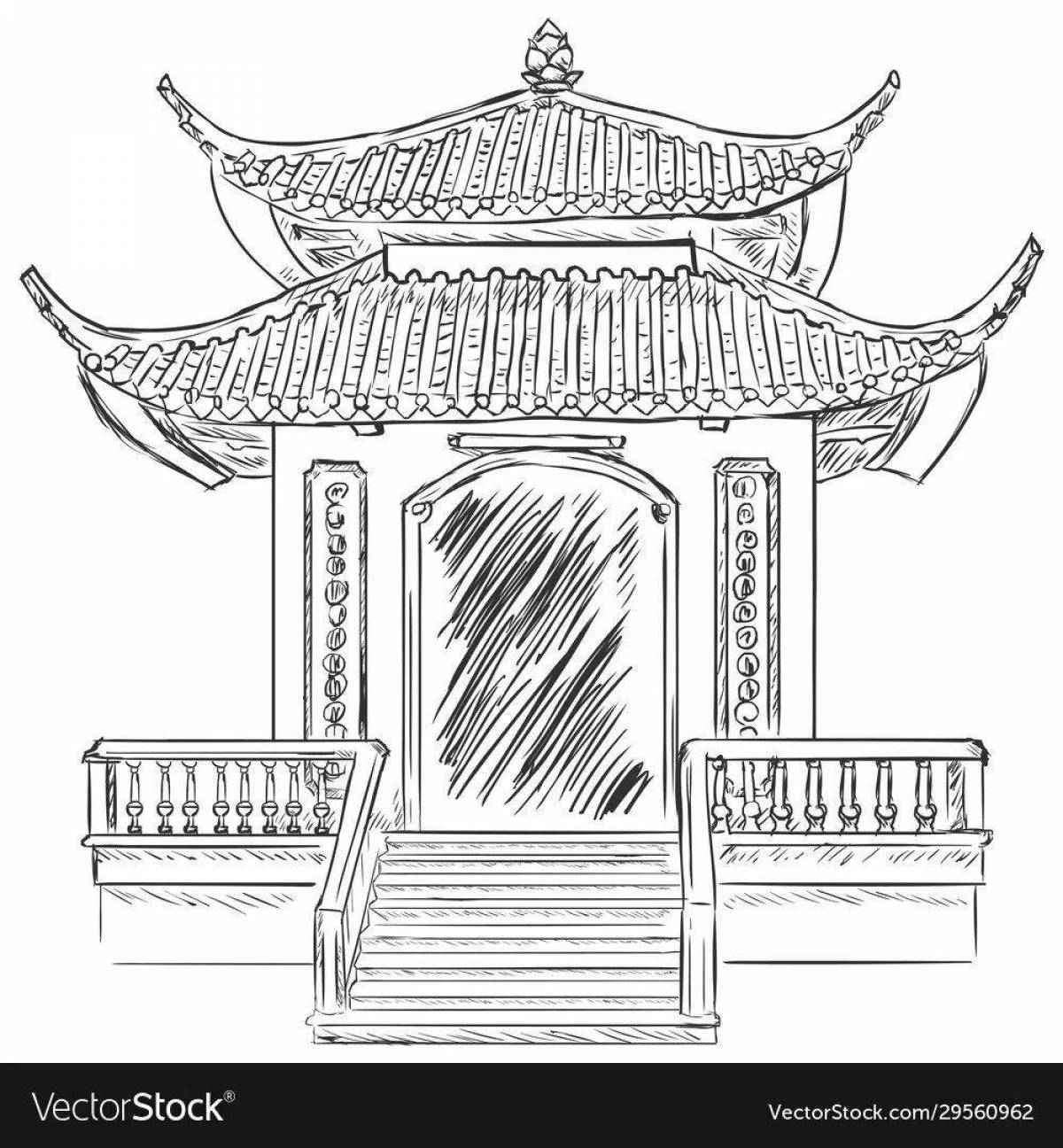 Colorful chinese temple coloring book