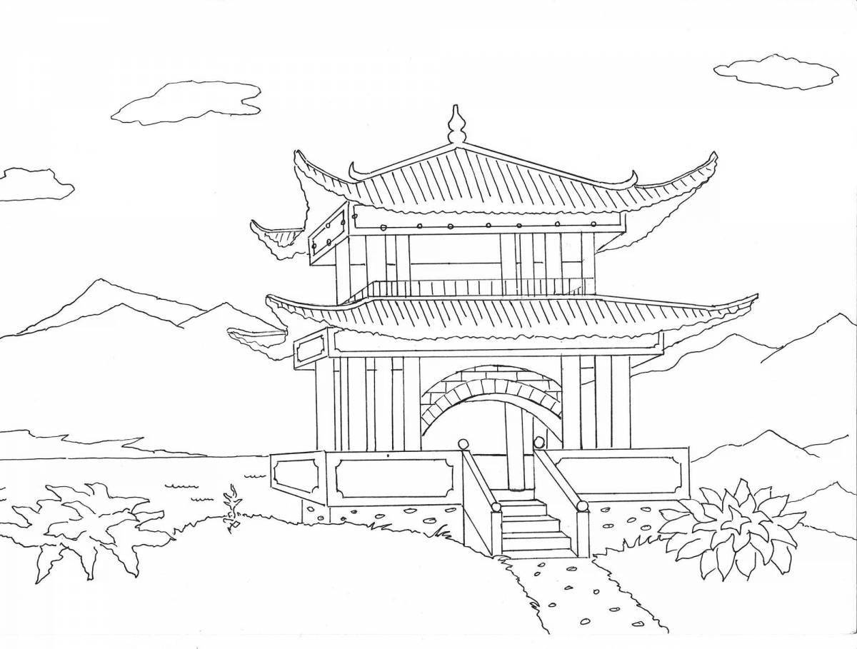 Large chinese temple coloring page