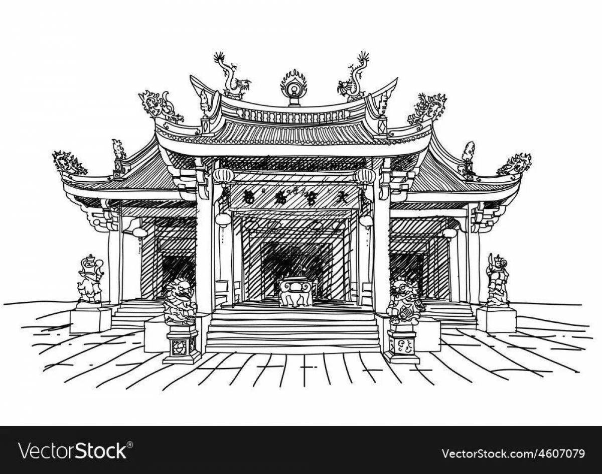 Glorious chinese temple coloring page