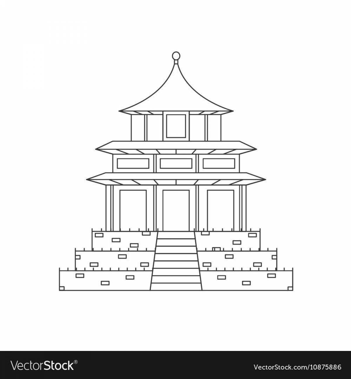 Exquisite Chinese temple coloring page