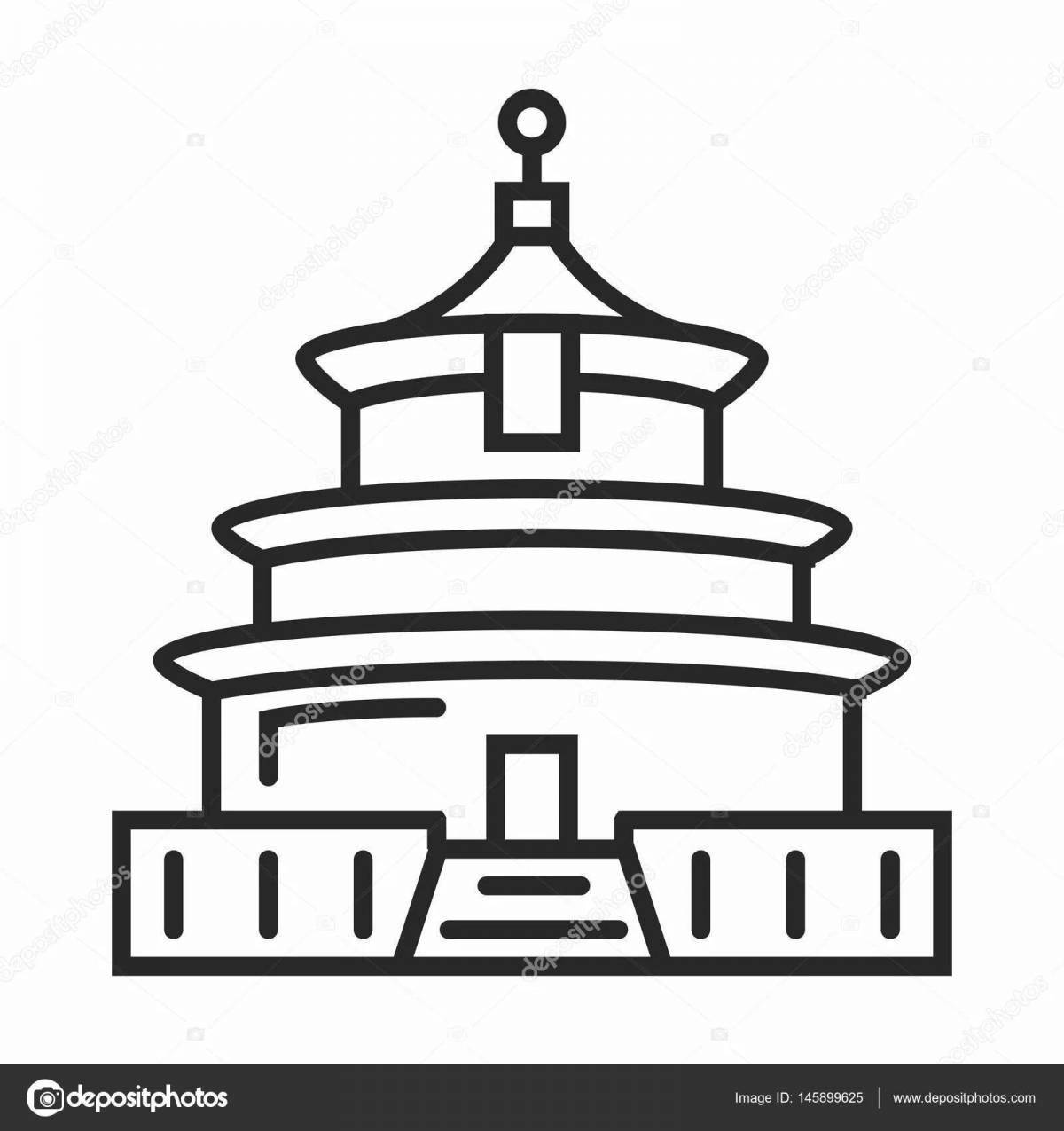 Impressive chinese temple coloring page