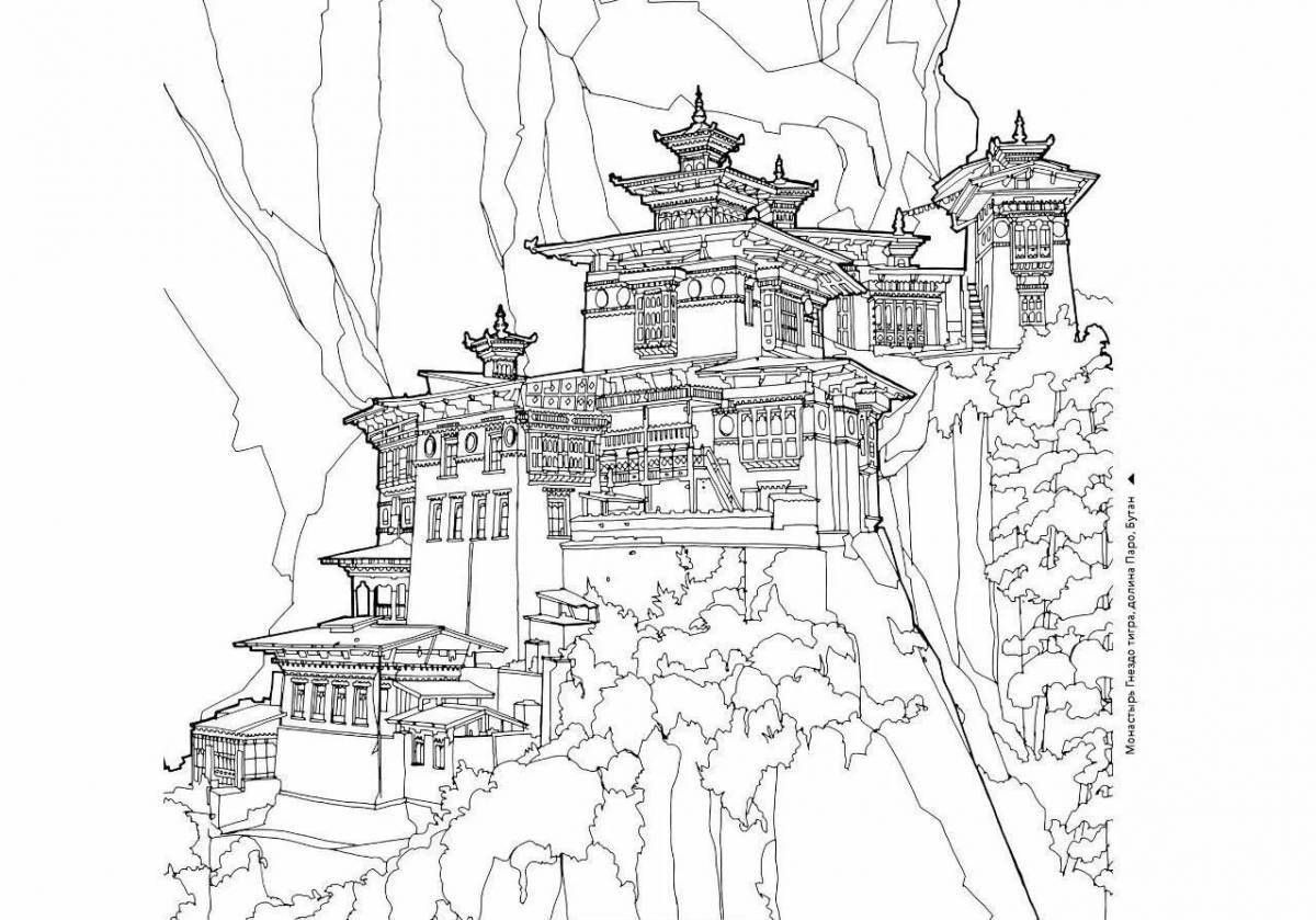 Раскраска сияющий китайский храм