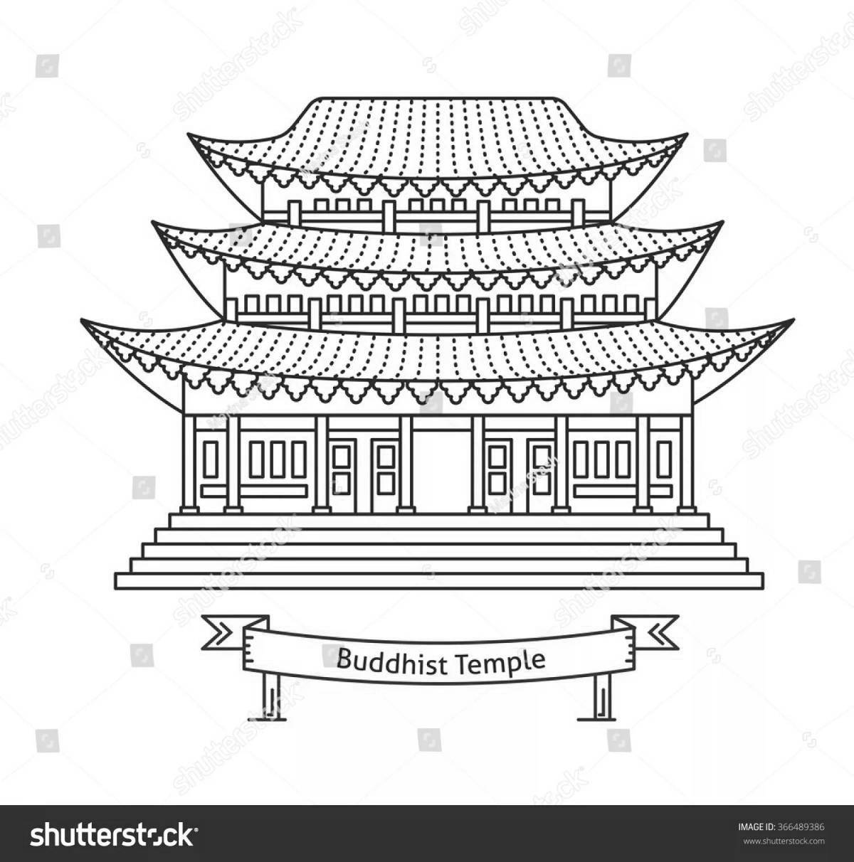 Prosperous Chinese temple coloring page