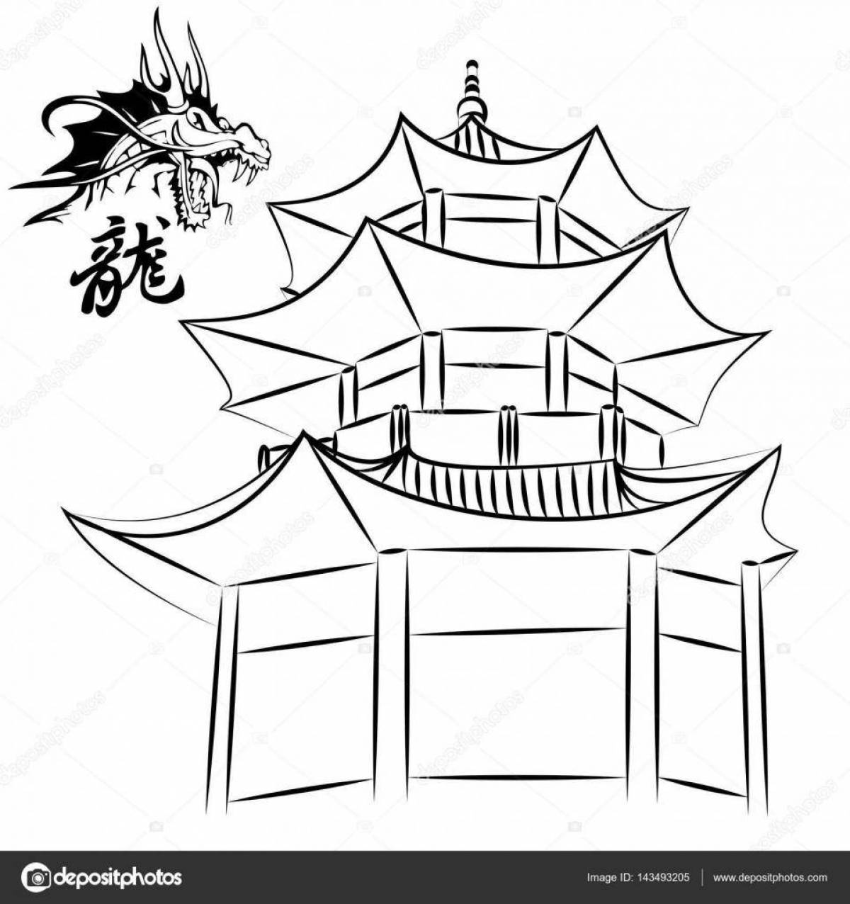 Chinese temple splash coloring page