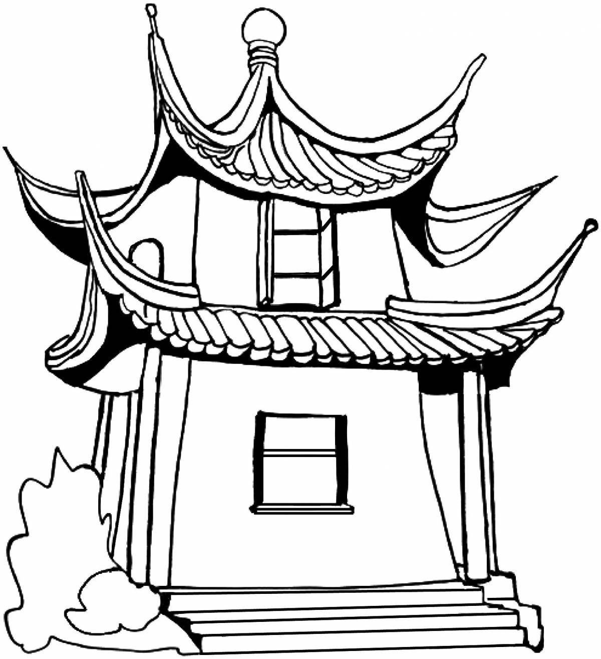 A brightly colored Chinese temple coloring book