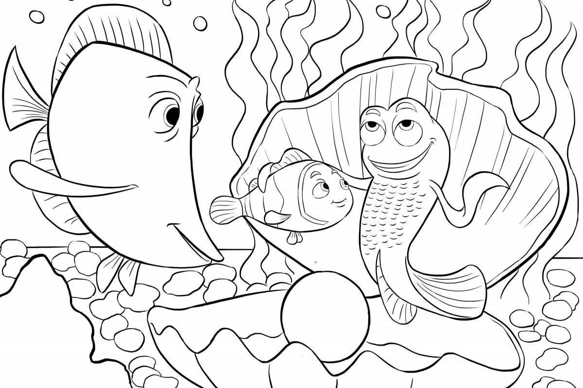 Cute fish coloring book for boys