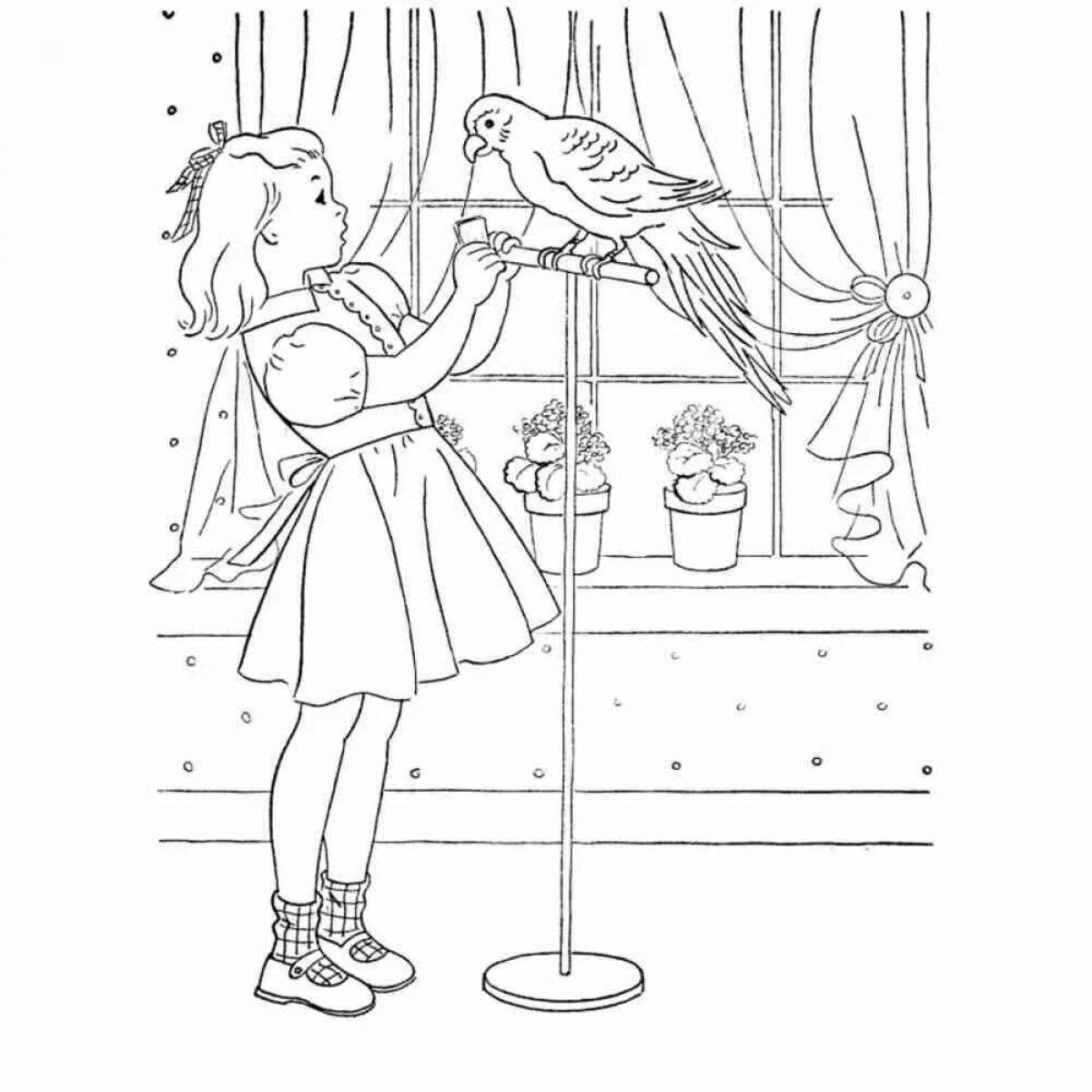 Radiant coloring page for girls birds