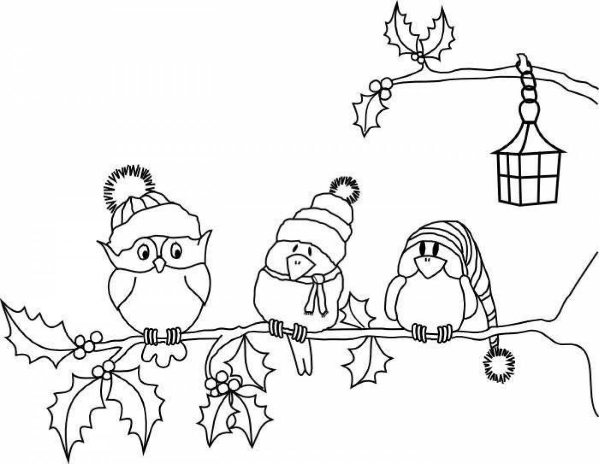 Раскраски новогодние для детей птички