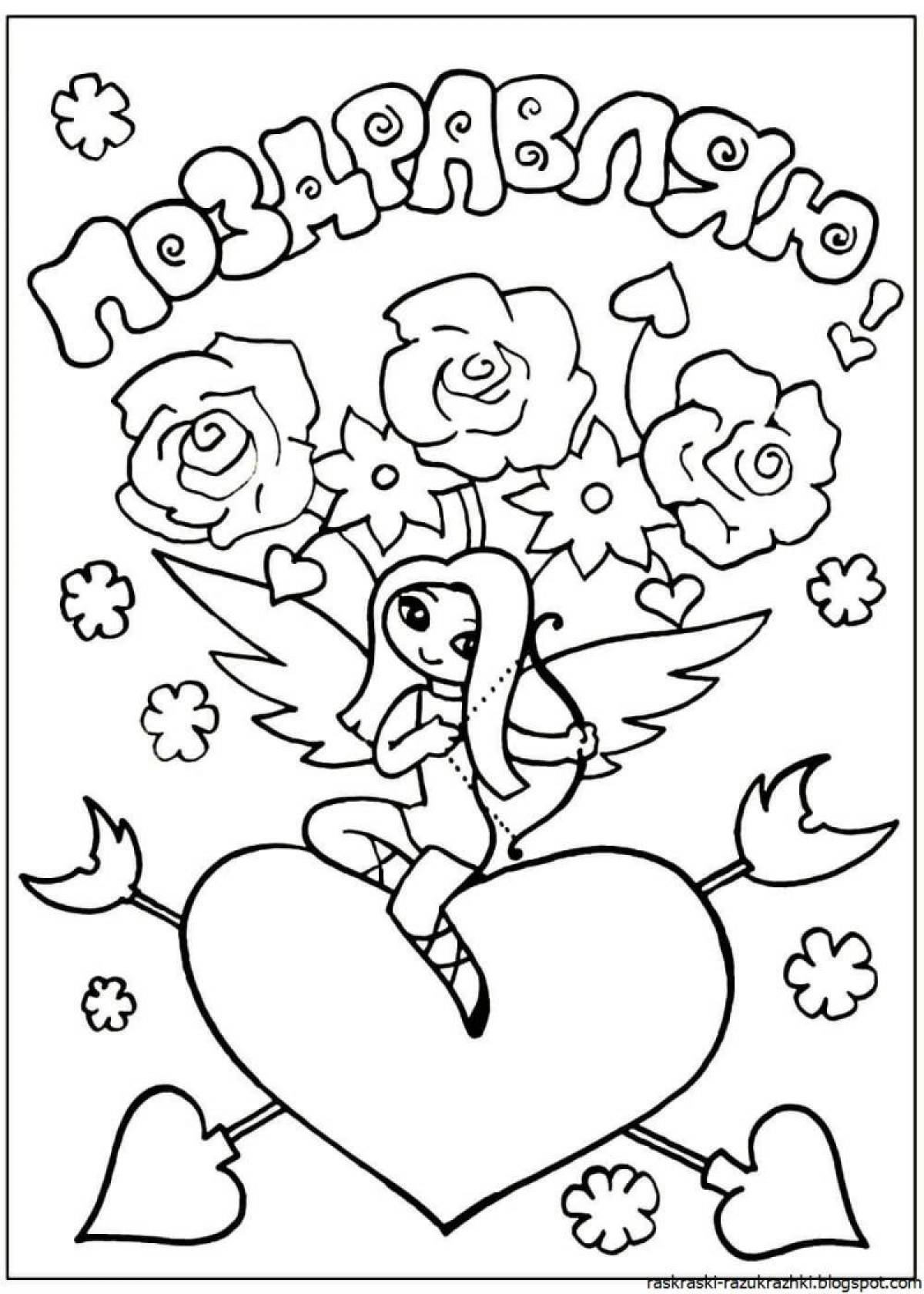 Coloring page of an enthusiastic postcard