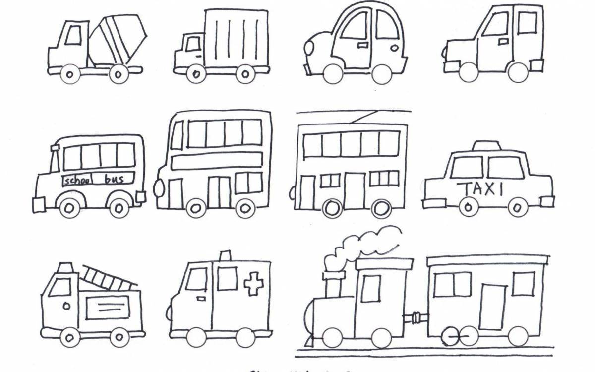 Fun transport coloring book for kids 4-5 years old