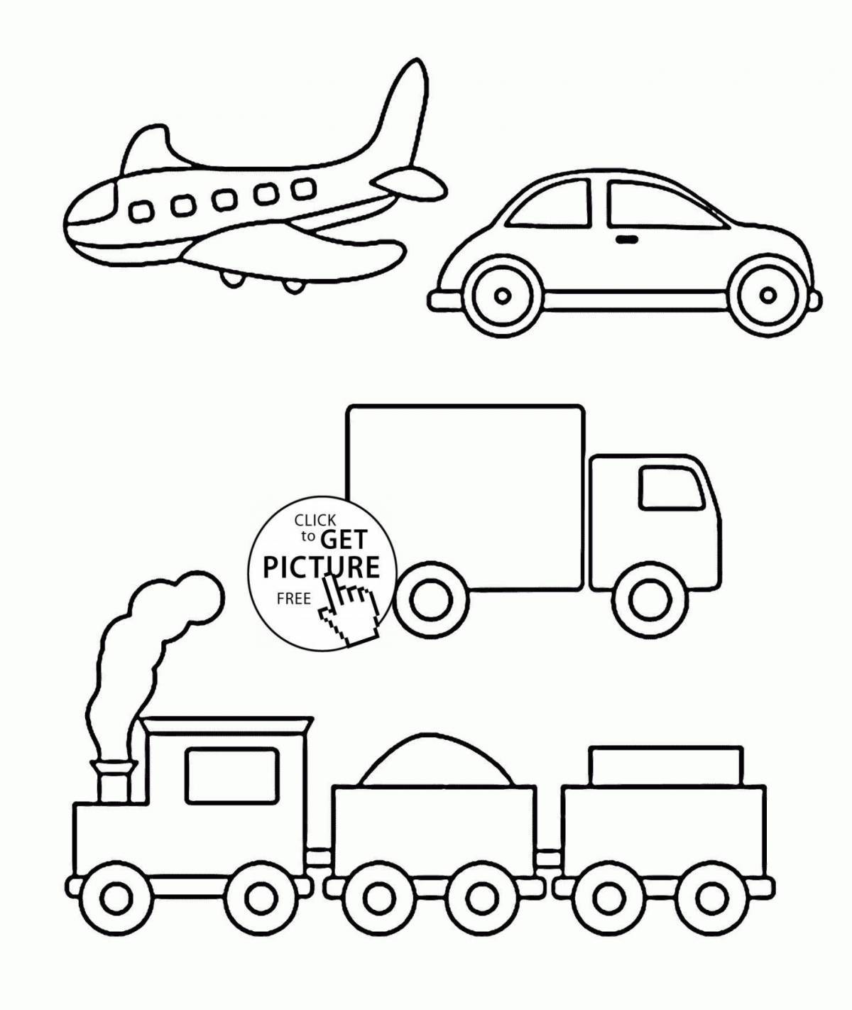 Unique transport coloring book for 4-5 year olds