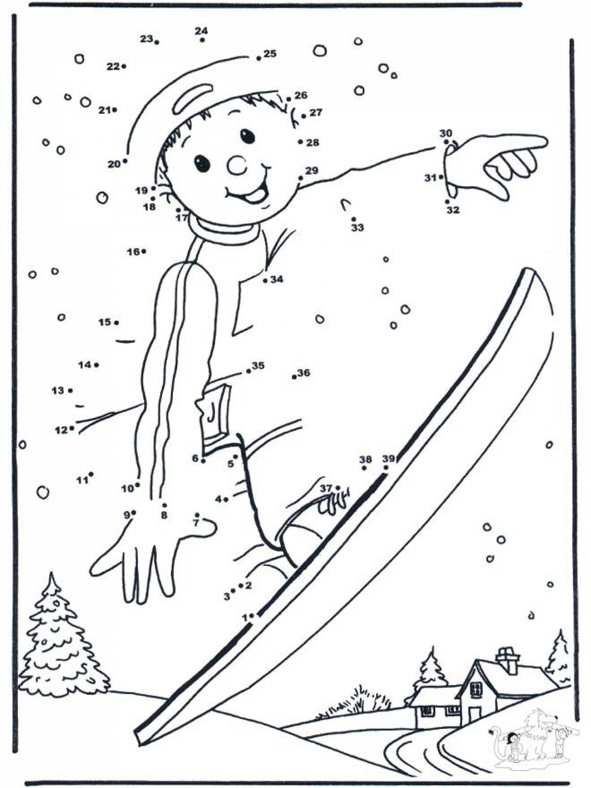 Colourful coloring book winter sports for children 6-7 years old