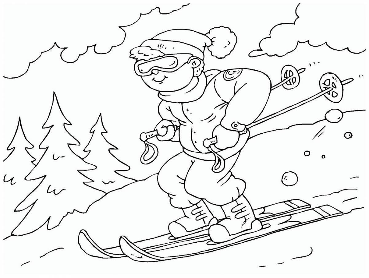 Веселая раскраска «зимние виды спорта» для детей 6-7 лет