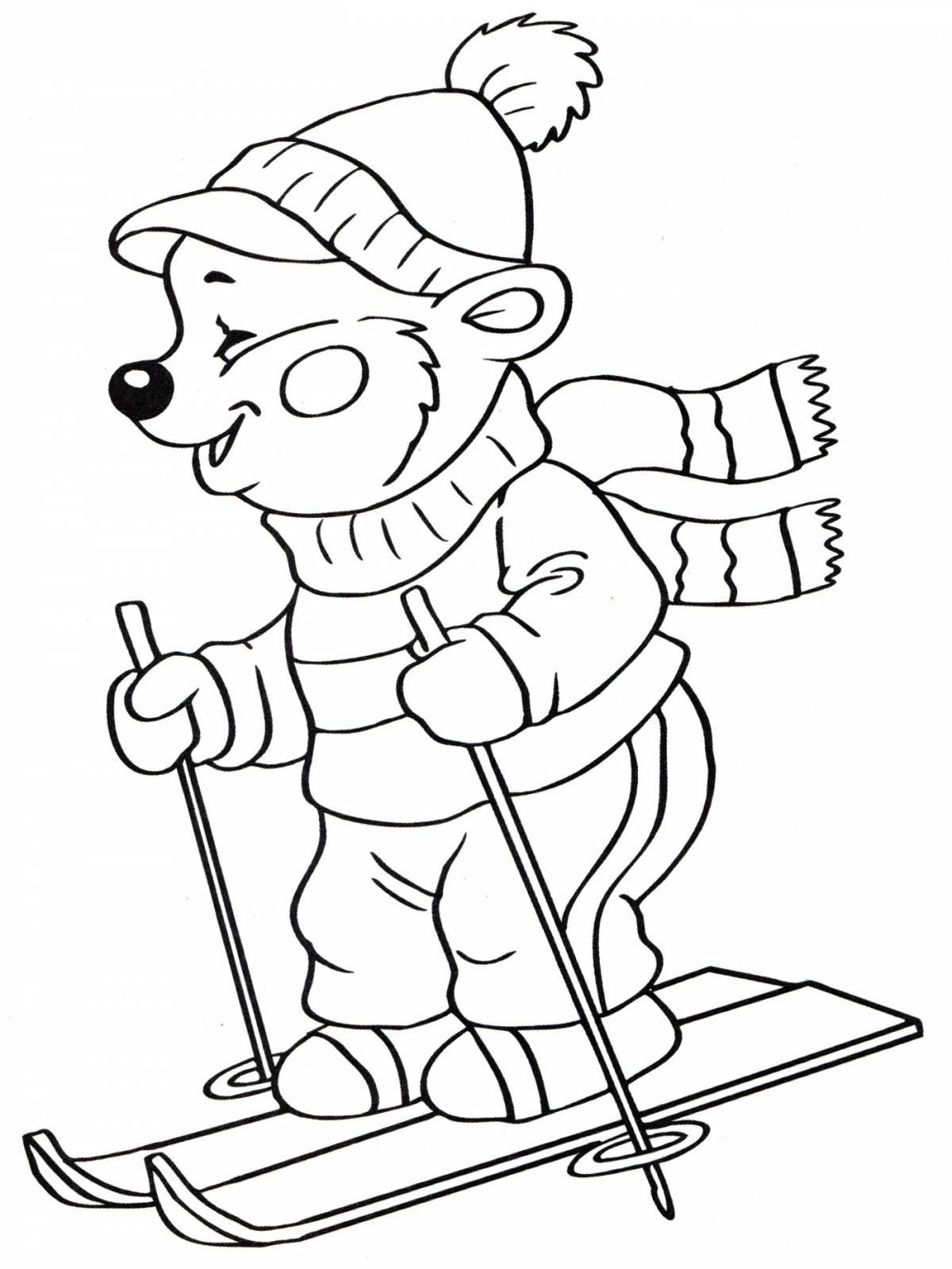 Fascinating winter sports coloring book for 6-7 year olds