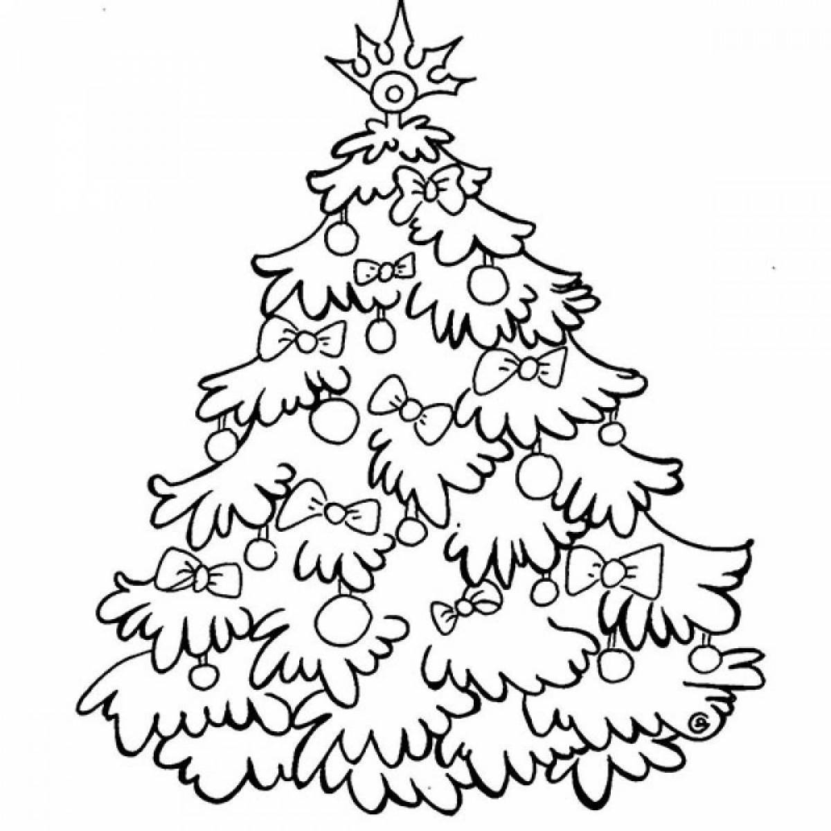 Раскраска радостная новогодняя елка для детей 3-4 лет