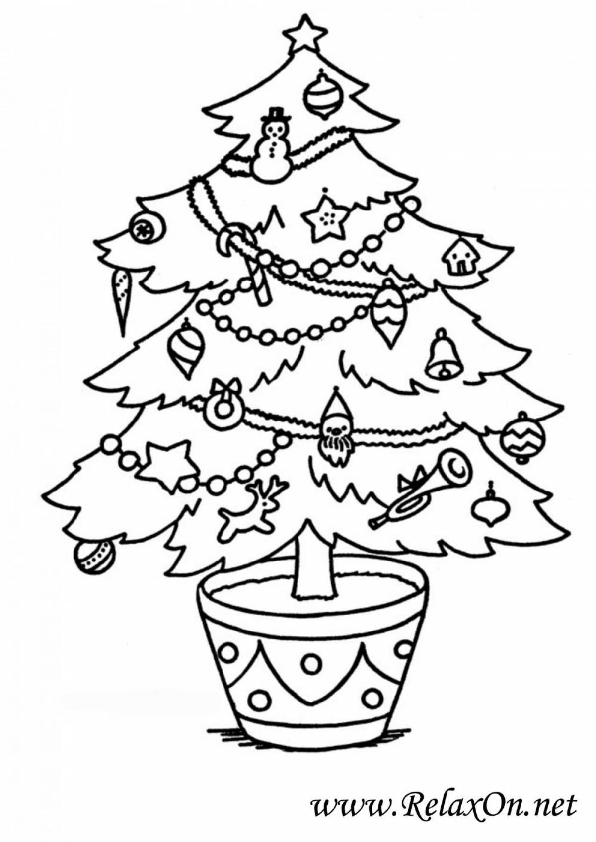 Раскраска сияющая новогодняя елка для детей 3-4 лет