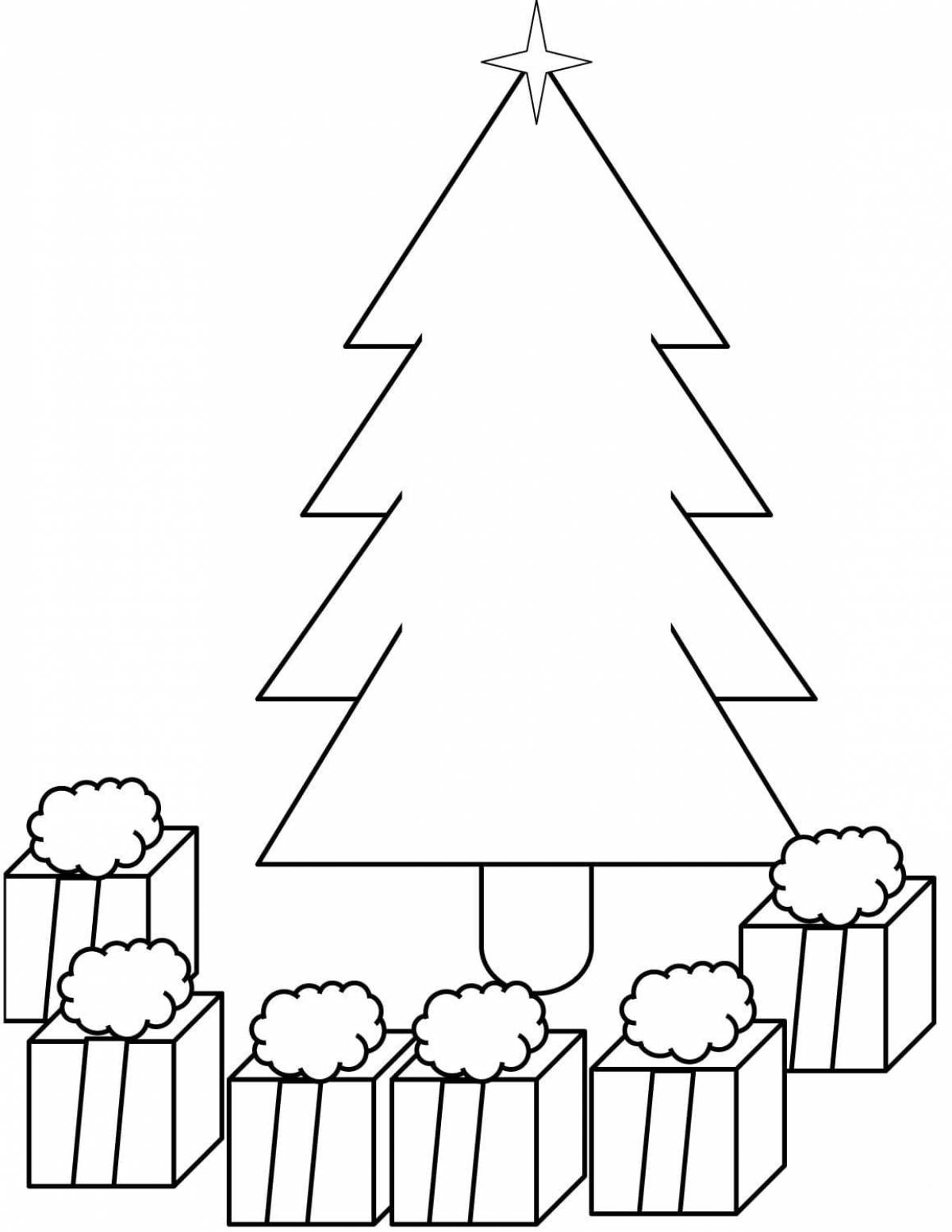 Coloring big Christmas tree for children 3-4 years old