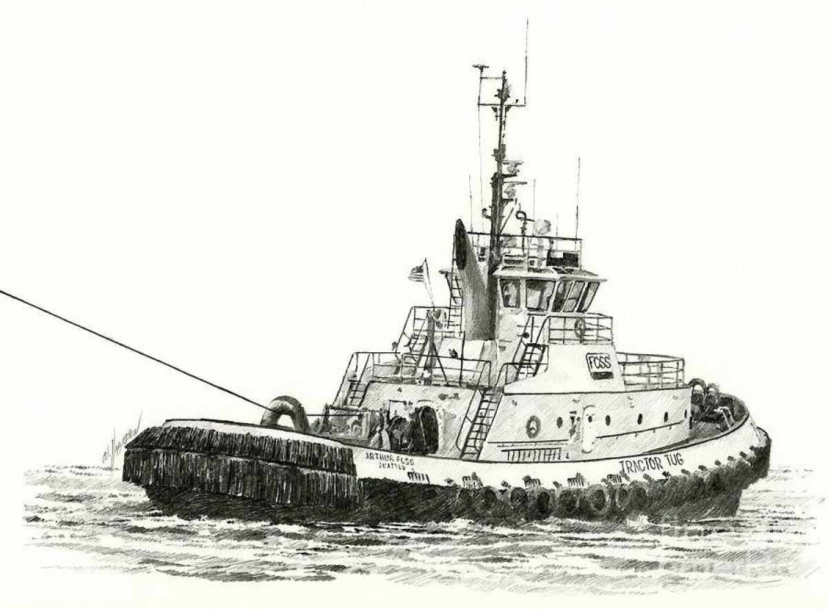 Exquisite tugboat coloring page