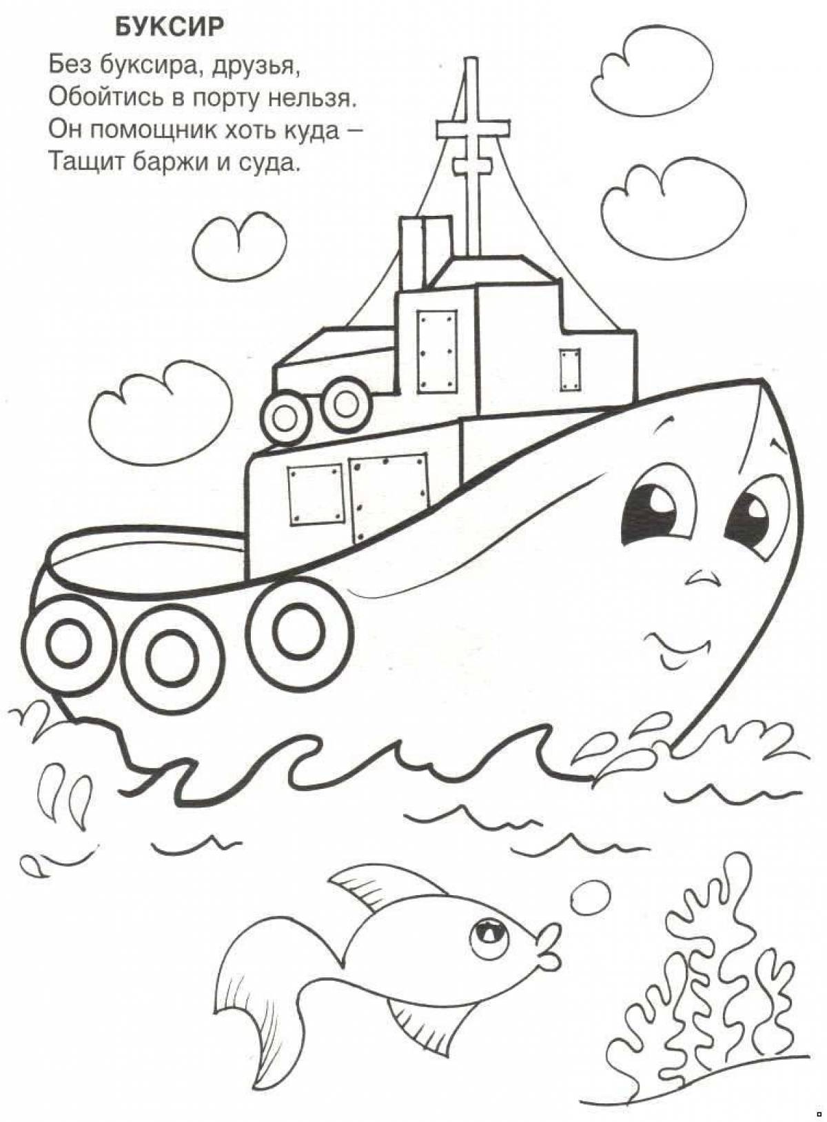 Coloring book unforgettable tugboat