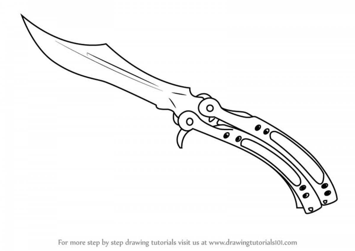 Bold coloring page butterfly knife