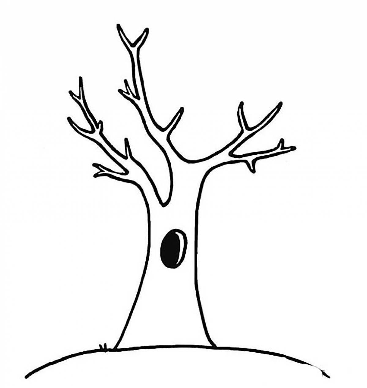 Coloring book joyful tree without leaves for children