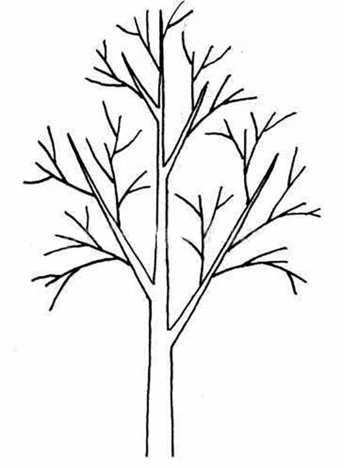 Coloring book magical tree without leaves for children