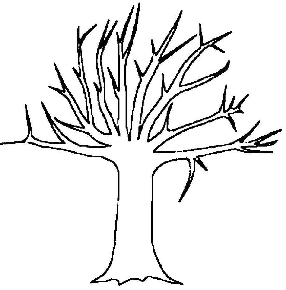 Cute tree without leaves coloring pages for children