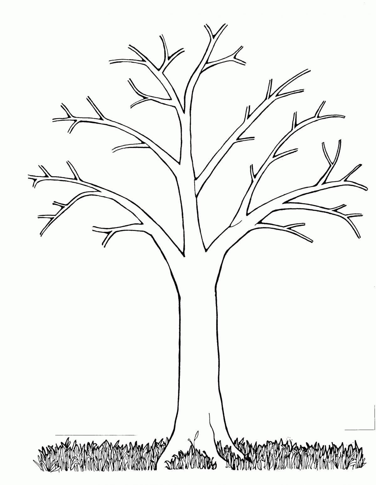 Радостное дерево без листьев раскраска для детей
