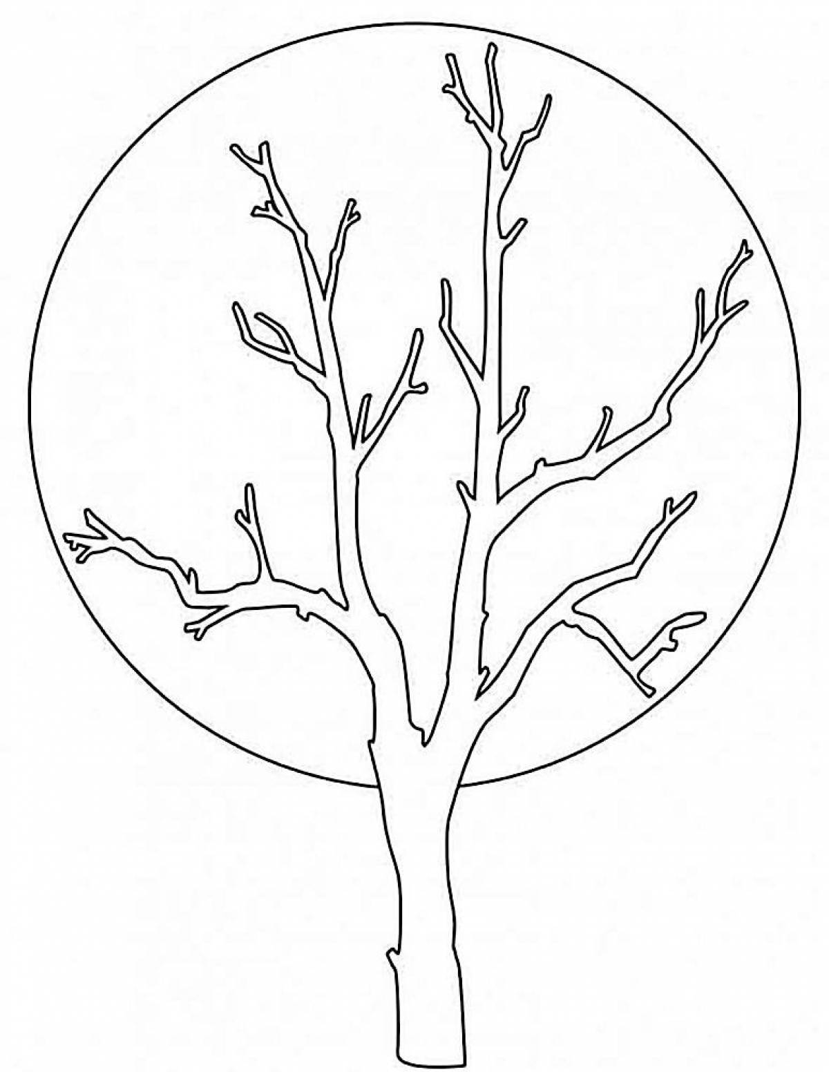 Раскраска игривая елка без листьев для детей