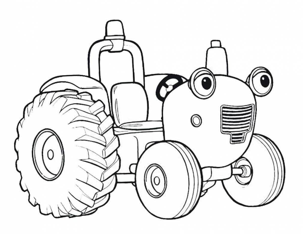 Cheerful blue tractor coloring book for 2-3 year olds