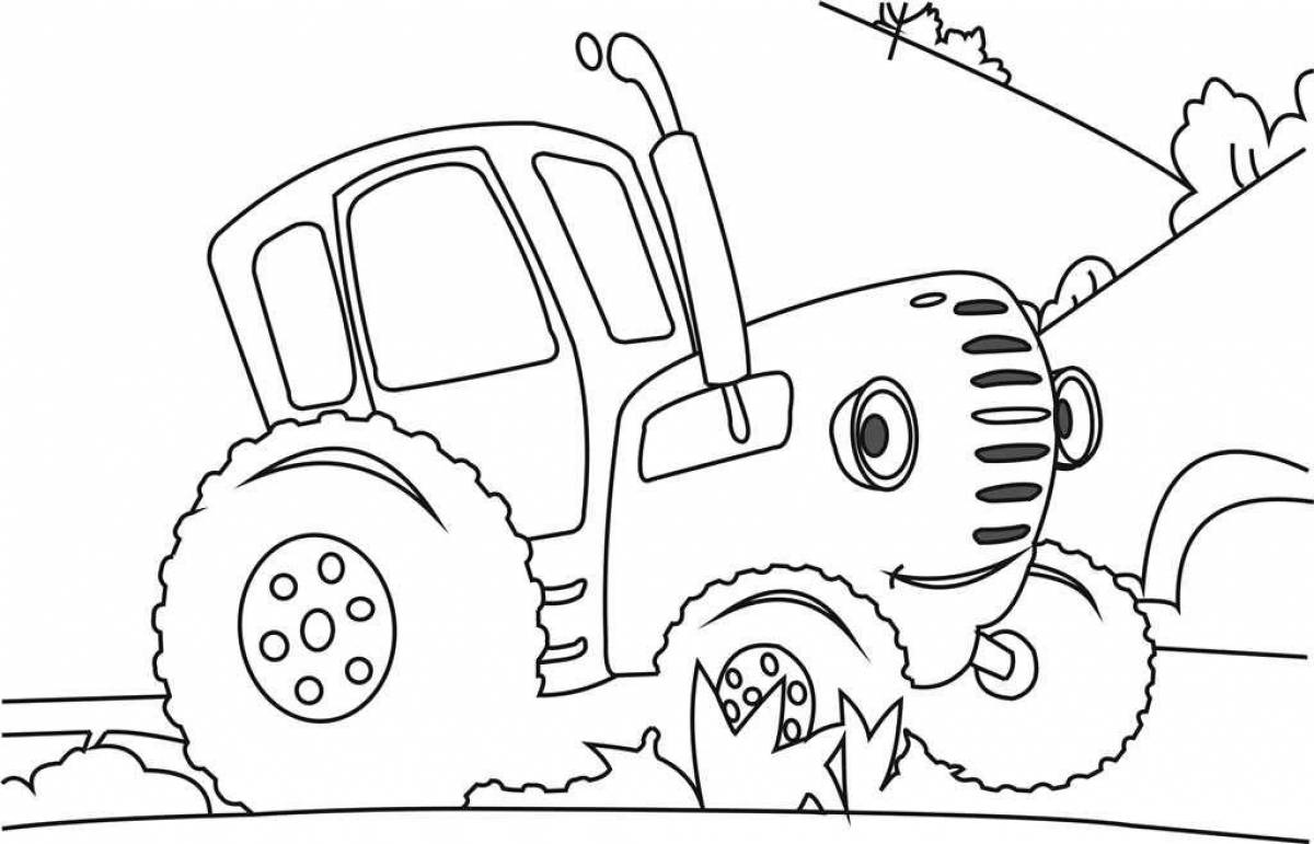 Bright blue tractor coloring book for kids 2-3 years old