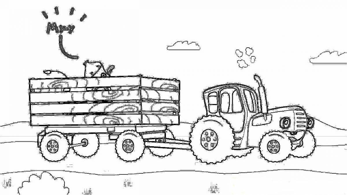 Великолепный синий трактор раскраски для дошкольников 2-3 лет