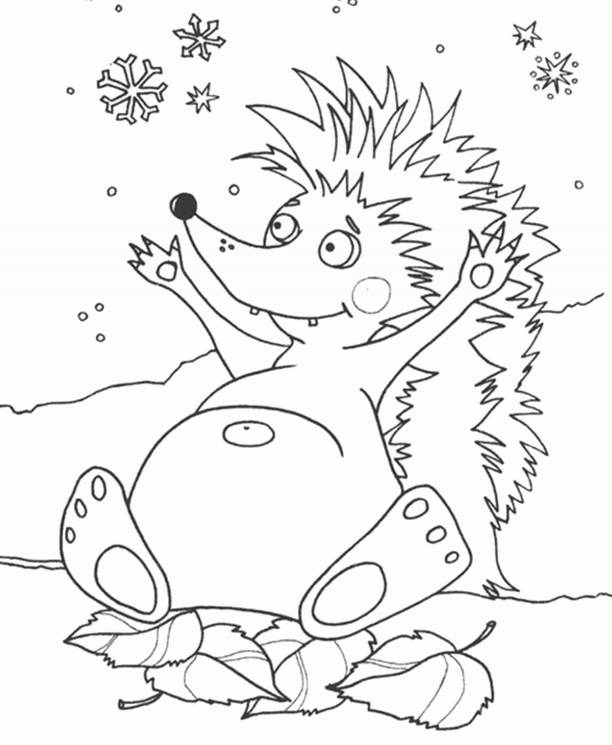 Coloring book playful hedgehog
